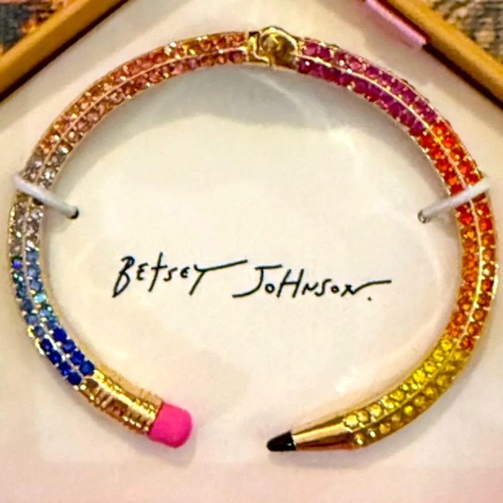 New Betsey Johnson Back to School Rainbow Glitter Pencil Bangle Bracelet - Picture 12 of 14